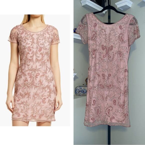 Pisarro Nights Dresses & Skirts - Pisarro Nights Mesh Beaded Cocktail Dress - Powdery Pink